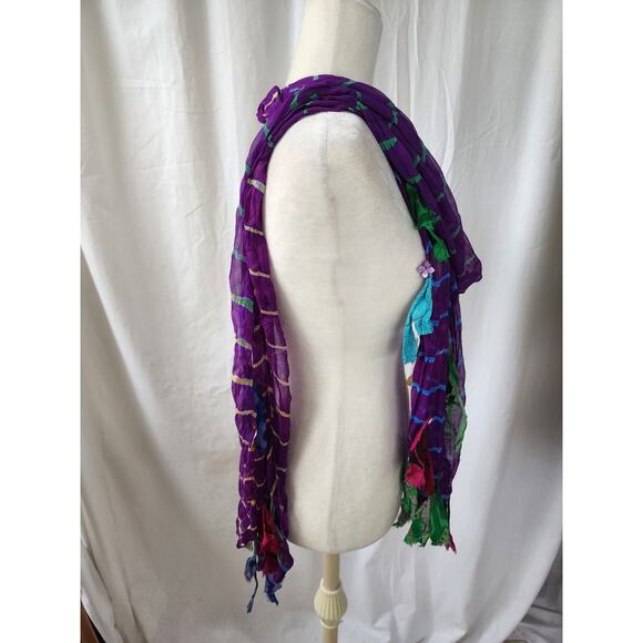 Chan Luu Scarf Sari Silk Purple Shreded Artsy Whimsy Tiedye Bohemian Fairycore - Picture 11 of 12